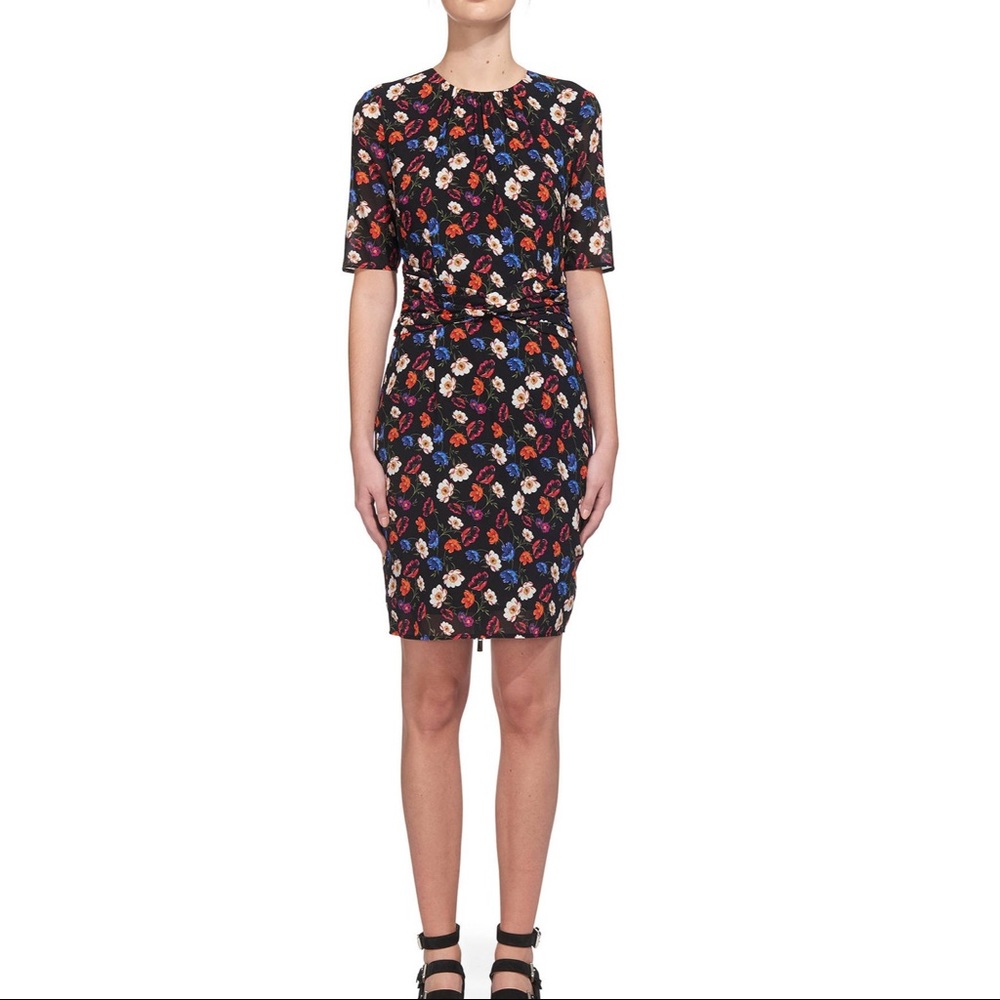 Whistles Summer Pansy Print Bodycon Silk Dress